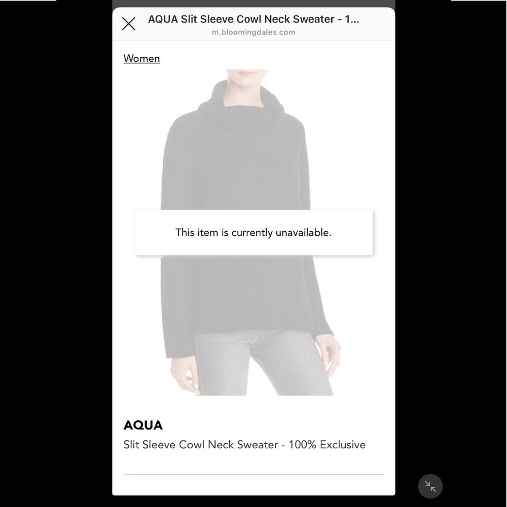 ISO....AQUA slit sleeve cowl neck sweater